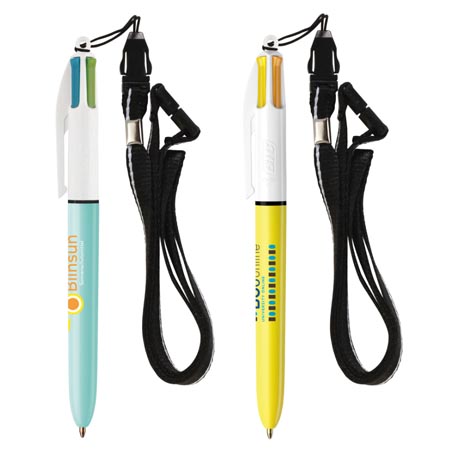Le stylo BIC 4 couleurs personnalisé avec tour de cou pour infirmier, ambulancier, hopital, salon - Cadeauweb