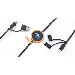 Câble de charge rapide personnalisable bambou, avec CARPLAY, NFC, logo lumineux