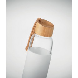 Bouteille "TULPA" en verre avec bouchon en bambou et pochette en silicone